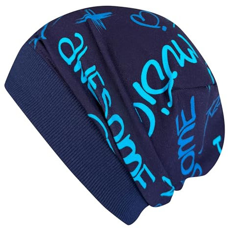 Wollhuhn ÖKO Leichte Mädchen/Jungen Beanie-Mütze Bündchen Elastisch Übergangszeit/Sommer Kinder-Mütze Baumwolle (Öko-Stoffe, Bio) 22222235 (Cool Music Blau, L)