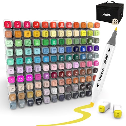 ABEIER 120 Colori Pennarelli Doppia Punta ad Alcool Professionali, Pennarelli Disegno Artistico con Asciugatura Rapida per Pittura, Schizzi e Colorazione per Adulti