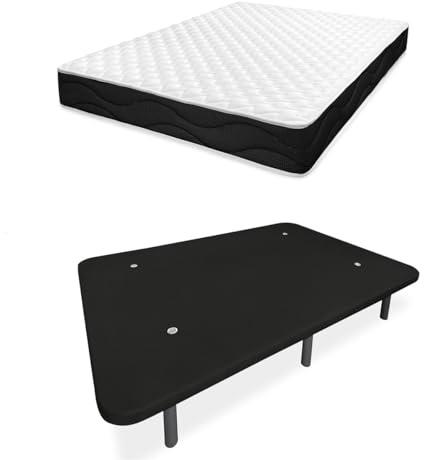 amuéblate Online - Cama Completa con Colchón Viscoelástico Venus + Base Tapizada Reforzada con 6 Patas Roscadas, 90 x 190, Negro