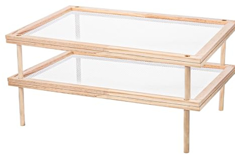 Lemecima Set of 2 Stackable Wood Pasta Herb Drying Rack, Food Dryer Stand with Net for Drying Seeds, Herb, Bud