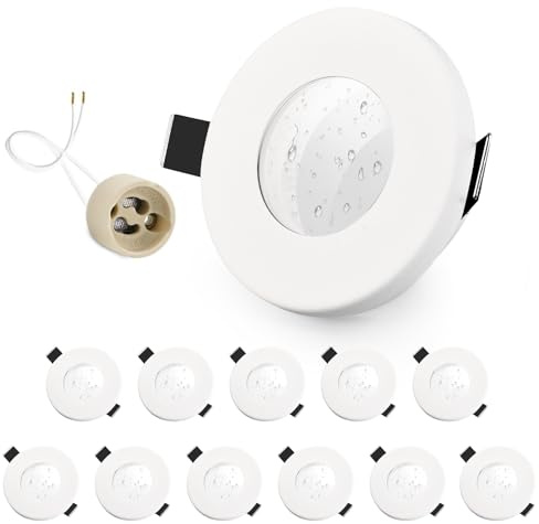 GeyouLux 12 x infällda LED-spotlights IP65 socket ram GU10 LED-spotlights järntak vit 68 mm hål gipsskivor badrum kök runda spotlights