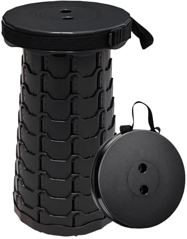 Surbootime Portable Telescopic Stool, Height Adjustable Folding Stool, Lightweight, Sturdy and Durable, Suitable for Outdoor Camping, Fishing, BBQ and Hiking, Indoor Kitchen, Bearing 440 Lbs (Black)