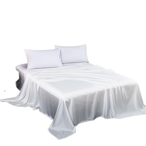 Sábana de seda de morera natural, color sólido, ropa de cama de tamaño King, ropa de cama suave de lujo para el hogar, sábana encimera de seda blanca (230 x 250 cm), perfecta para parejas