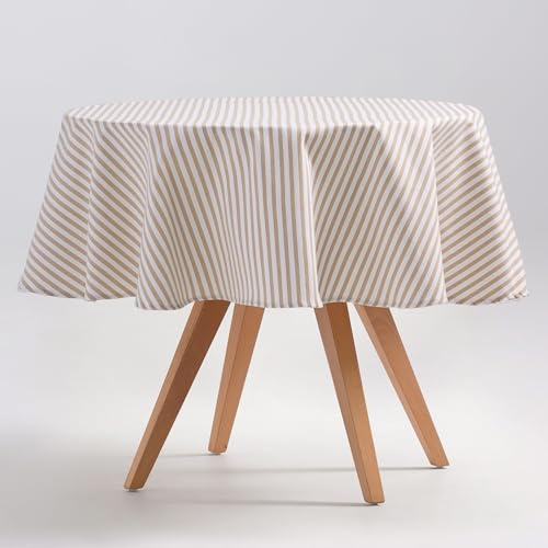 GAMUSI Mantel Antimanchas Redondo Tela algodón Impermeable Rayas Lino, 155x155 cm