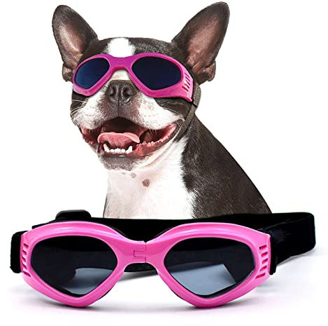 NAMSAN Dog Goggles for Small to Medium Dogs, Dog Sunglasses UV Protection for Medium Dogs Outdoor Cycling Driving, Small Puppy Glasses Dog Eye Protection, Anti-Fog Windproof, Adjustable, Pink