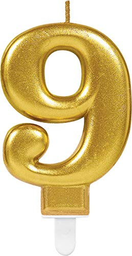 (PKT) Adult Metallic Gold Candle Number 9