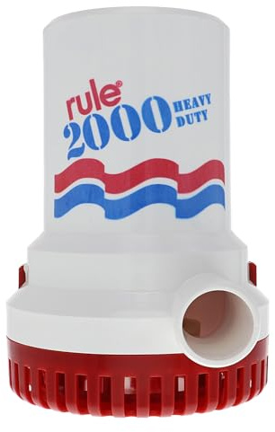 Rule 2000 GPH Bilge Pump 12V - Submersible Marine Boat Accessory with 1-1/8 Discharge, Anti-Airlock, Reliable Ignition Protection, Silent Operation, Easy-Clean Strainer - Rust/Corrosion Resistant