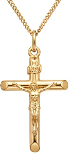 Ciondolo a forma di crocifisso, croce, in oro 9 carati, con catena lunga 45,7 cm e scatola regalo - Adatto per uomo o donna