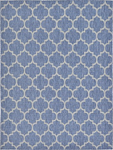 Unique Loom Outdoor Trellis Collection Area Rug (9' x 12' Rectangle, Navy Blue/ Ivory)