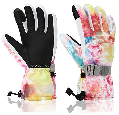 Yidomto Ski Gloves for Men Women Kids - Waterproof Thermal Winter Snow Gloves, Touchscreen Compatible for Skiing, Snowboarding, Cold Weather, Parent-Child Outdoor Activities (Colorful-XS)