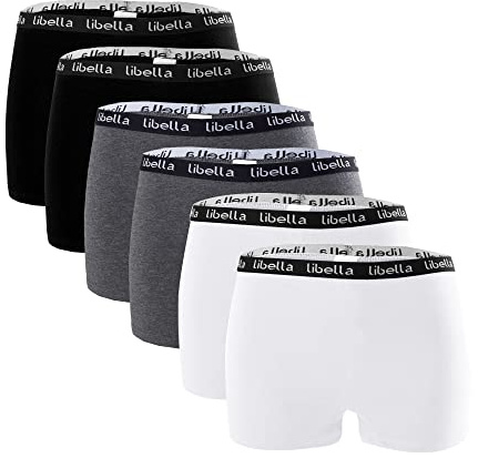 Libella® Panties Boxer Shorts Shorts Women's Hipsters Underpants Underwear Set Cotton 6 Pack Black White Grey 3429BWG L