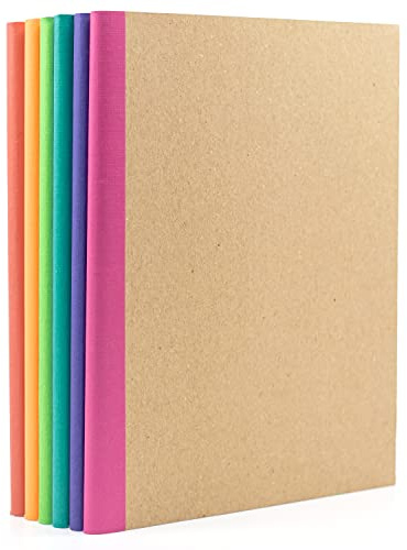 PAPERAGE 6-Pack Composition Notebook Journals, 120 Pages, Kraft Cover with Rainbow Spines, College Ruled Lined Paper, Small Size (8 in x 5.75 in) – for Home, Office or School Supplies