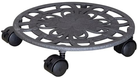 WAGNER Soporte con Ruedas para Plantas TRÉBOL DE LA Suerte Ø 29 x 6,5 cm I para Uso Exterior + Interior I Hierro Fundido, Gris Pizarra con 2 Frenos I Capacidad de Carga 75 kg - 20091801