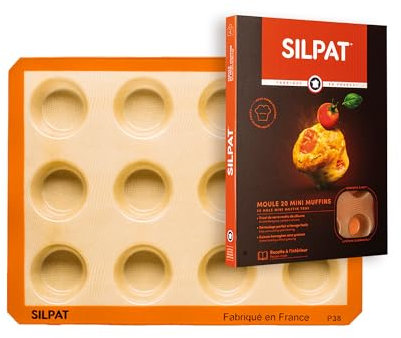 Silpat Moule 20 Mini Muffins – Cuisson Parfaite, Démoulage Facile – Silicone Antiadhésif – Cupcake, Financier Individuel- Résistant, Réutilisable – Qualité Professionnelle, Format Pratique