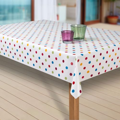 laro Wachstuch-Tischdecke Abwaschbar Garten-Tischdecke Wachstischdecke PVC Plastik-Tischdecken Eckig Meterware Wasserabweisend Abwischbar G03, Muster:Punkte Weiss-bunt, Größe:80x80 cm