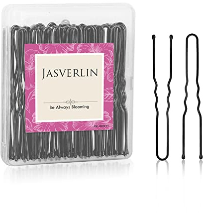 JASVERLIN Horquillas de pelo en forma de U, color negro, para moño, peinado, ballet, horquillas de pelo largo, para mujeres y niñas, 2.4 pulgadas, 100 piezas