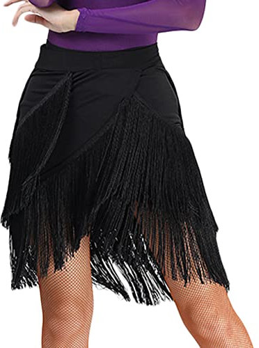 SEAUR Bauchtanz Hüfttuch Fransen Rock Damen Latein Tanzrock Rumba Cha Cha Samba Tanzen Rock Ballsaal Tanzkleid Schwarz