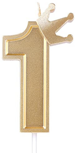 AIEX 7,6cm Geburtstag Nummer Kerzen, 3D Zahlen Geburtstagskerzen mit Krone Geburtstagskerzen für Torte Zahlen Kuchenzahlenkerzen für Geburtstag Jahrestag Partys (Gold, 1)