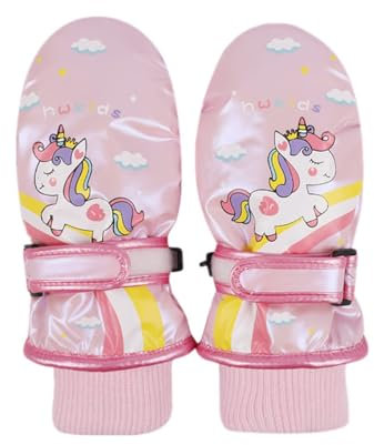 ACMEDE Kinder Skihandschuhe, Einhorn Snowboard Handschuhe wasserdichte und Winddichte Winter Fäustlinge für 2-4-10 Jahre Mädchen Skifahren Snowboard Reiten Laufen Wandern Radfahren (rosa, 2-4 Jahre)