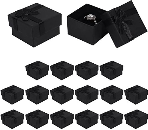 18 Pack Jewellery Ring Gift Boxes, 4 x 4 cm Gift Boxes Bulk for Jewellery, Ring Boxes with Lids and Bow-knot for Jewellery Rings Earrings(Black)