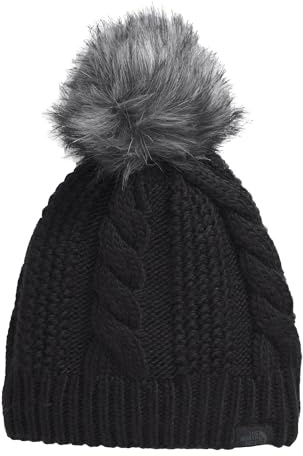 The North Face Women's Oh Mega Fur Pom Lined Beanie | Deep Fit, Cuffed Winter Hat with Soft Cable Knit Texture & Fleece Lining, TNF Black, One Size