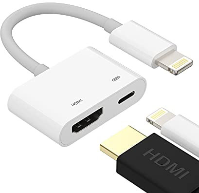 zoyuzan Adaptateur HDMI Lightning Câble Chargeur Prise 2 en 1 pour Apple iPhone 14/13/12/11 Pro Max/7/8 Plus/X/XS/iPad Air Répartiteur Connecter Téléphone à TV Écran Moniteur Accessoires