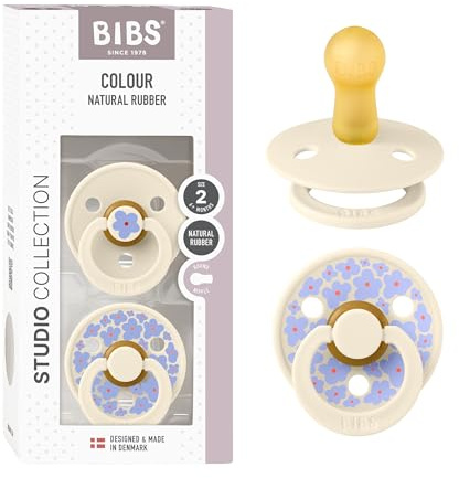 BIBS Colour Studio Soother 2-Pack, BPA Free Dummy Pacifier, Round Nipple. Natural Rubber Latex, Made in Denmark, Size 2 (6-18 Months), Jasmine Ivory