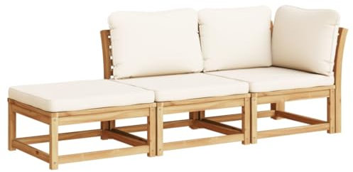 vidaXL Loungegrupp 3 delar med dynor massivt akaciaträ, loungeset, trädgårdssoffa, trädgårdssoffa i trä, lounge set, trädgårdssoffor