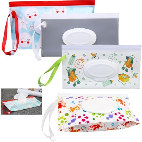 HAYGEM 4 Stück Wiederverwendbare Feuchttücher Box, EVA Material, Weiche Feuchttücherbox, Box für Feuchttücher mit Lanyard, Leicht zu Tragen, für Ausgabe von Feuchttüchern, Abschminktüchern