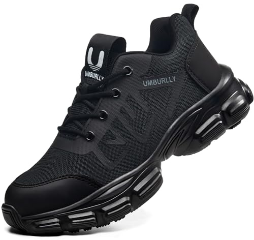 Hogent Steel Toe Shoes for Men Lightweight Comfortable Non Slip Work Shoes Women Puncture Proof Safety Sneakers for Industrial Construction & Daily Life, Black