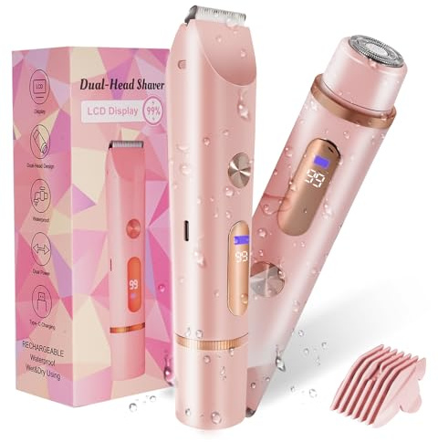 FANKRUAI Recortadora de bikini para mujer, depiladora eléctrica 2 en 1 de alta potencia, impermeable, para vello púbico, cara, axilas, piernas (rosa)