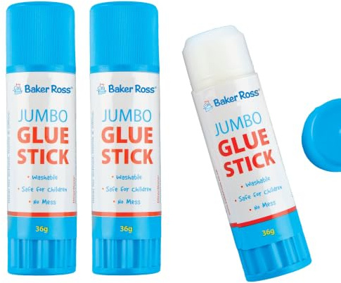Baker Ross EV7063 Jumbo Glue Sticks - Pack of 3, 36g Each, Washable Super Tacky, Craft Adhesive, Art Projects, Card Making