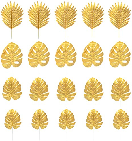 BESTOYARD 20pcs Artificial Plants Palm Leaves Plastic Gold Tropical Party Leaves Decorations Wedding Decorations Simulated Golden Turtle Leaf