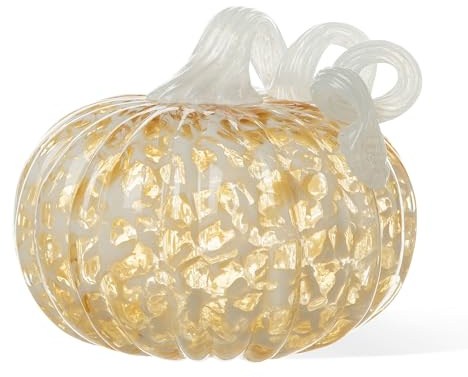 Glitzhome Citrouille en Verre soufflé à la Main 15,2 cm D Automne Pois Ambre Rond en Verre Gourde Plateau de Table décoration d'intérieur