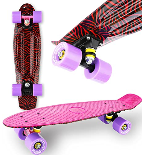WeLLIFE Skateboard Mini Cruiser RGX Rosa Multicolore Tavola Skate 22” 56cm per Giovani Ragazzi Adulti, Ruote PU 78A con Cuscinetti ABEC-7RS