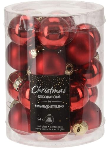 Koopman International b.v Weihnachtskugeln Christbaumschmuck ROT Glas Baumschmuck Weihnachten Deko 24 Stück