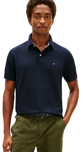 Tommy Hilfiger Mens Short Sleeve Cotton Pique in Custom Fit Polo Shirt, Desert Sky, Medium US