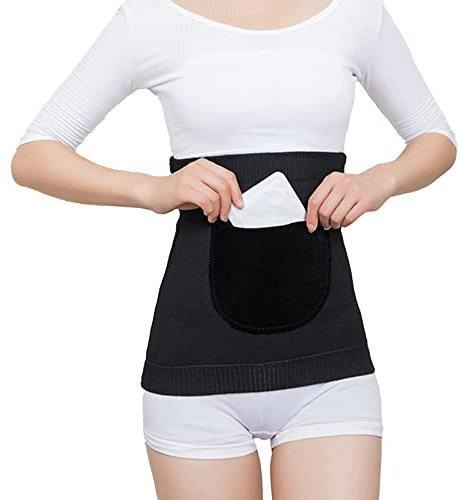 YUPPIE TONE Warm Cashmere Waistband Unisex Waist Belly Support Protector Belt with Double-Sided Gold Velvet Pocket Black M