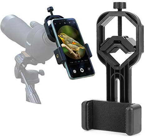Phone Mount Adapter for Telescope, Universal Smartphone Holder Travel Adapter for Telescope Binoculars Monocular and Microscope Easy-Adjust Phone Clip for Monoscope Cell Phone Telescope Tccessories