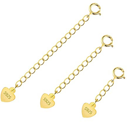 Verlängerung Kette Gold, ALEXCRAFT 3 Stück 925 Sterling Silber Gold Kettenverlängerung für Halskette Fußkette Armband, Verlängerungskette Gold für Schmuckherstellung, 1 2 3 inch
