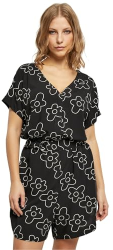 Urban Classics Damen Jumpsuit Ladies Short Viscose Belt Jumpsuit blackflower 3XL