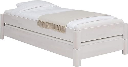 WOODLIVE DESIGN BY NATURE Massivholz Gästebett Stapelbett Twin in Kernbuche weiß (90 x 200 cm) inklusive 2X Lattenrost verstellbar