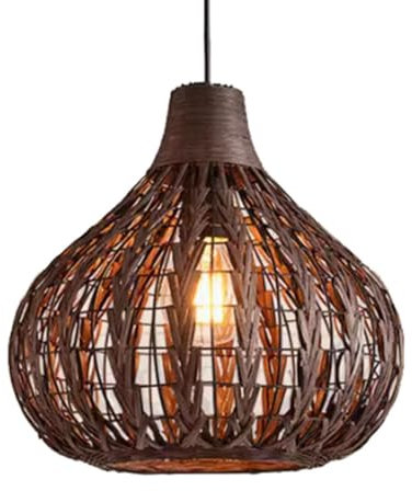 YGZPALH Lampada A Sospensione in Stile Americano Lampadario in Rattan Tropicale Cesto Lampada da Appendere Lampada A Sospensione Middle Century in Marrone Scuro Paralume Industriale per La Camera