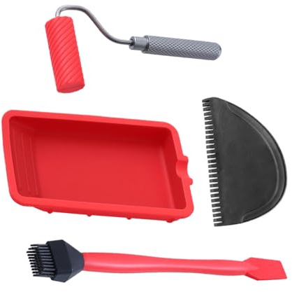 Tewzafiya Aplicador de pegamento para madera | Rodillo para pegamento manual con bandeja – con pincel y espátula, herramienta portátil y reutilizable, kit para pegar madera para carpinteros