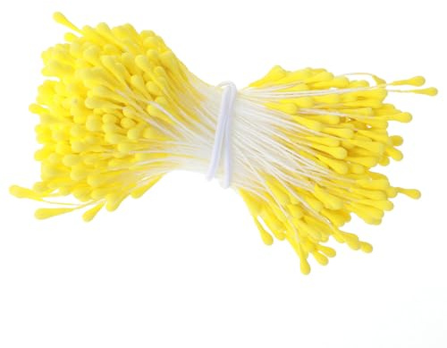 Tyqour 350 Pcs 3mm Yellow Pearl Double Heads Handmade Flower Stamens for Flower Making Artificial Paper Stamens for Crafts DIY Valentine's Day Bouquets Wedding Scrapbook Decoration