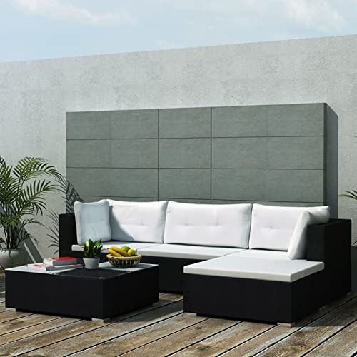 IKAYAA Set divano giardino per esterno Divano da esterno Set di Mobili da Giardino in Rattan 5 Pezzi con Cuscini-Nero-5 pz