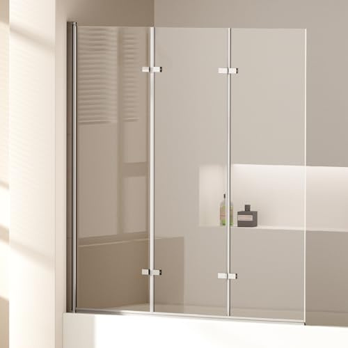 EMKE Parete doccia per vasca da bagno, 120 x 140 cm, 3 pezzi, pieghevole, con vetro di sicurezza monolocale da 6 mm, per vasca da bagno, divisorio per doccia