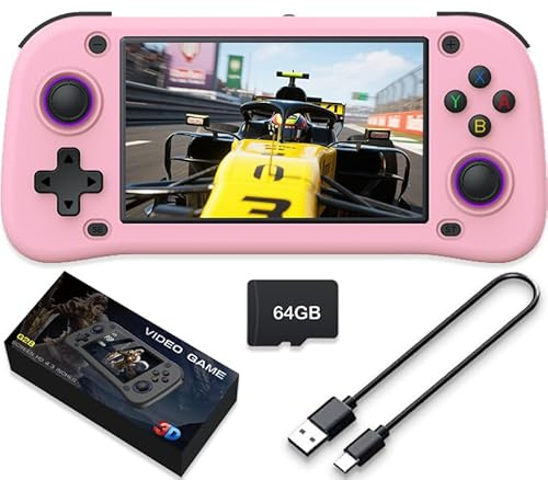 Console de jeu portable - 64 Go de mémoire interne avec 15 000 jeux - Système Linux - Console de jeu vidéo portable - Écran IPS de 4,3 - Plus de 30 émulateurs et système Linux - Rose - 64 Go