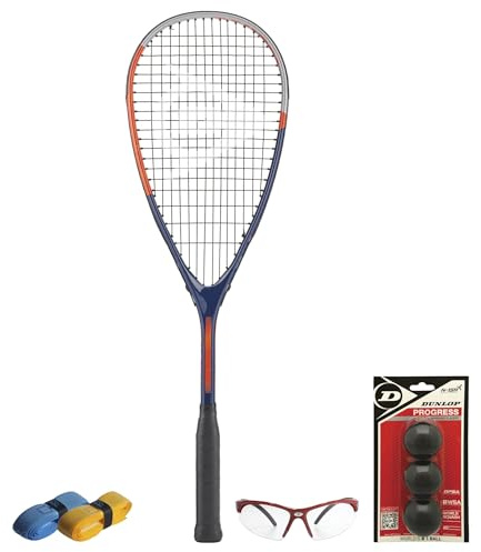 CX Pro Sport Tristorm Pro Squash Set – Includes 1 Dunlop Tristorm Pro Racket, 3 Progress Balls, 1 Dunlop Protective Eyewear Competition red & 2 CX Pro Sport Grips – Exclusive Bundle