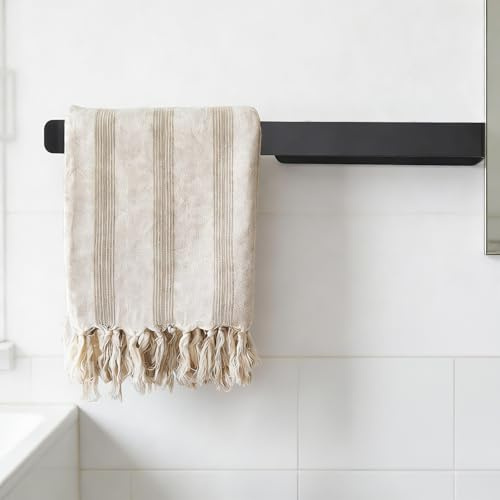 HECHKJ Toallero de Pared baño Negro 37 cm, Barra toallero baño de Hierro, Colgador Toalla baño de Pared, toallero Pared para baño y Cocina, con Accesorios de Montaje